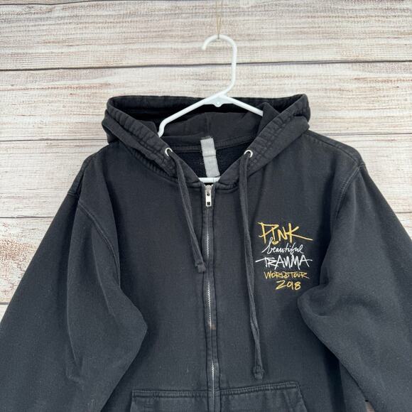 Pink Beautiful Trauma World Tour 2018 Concert Full Zip Hoodie Adult Small Black - Picture 3 of 14